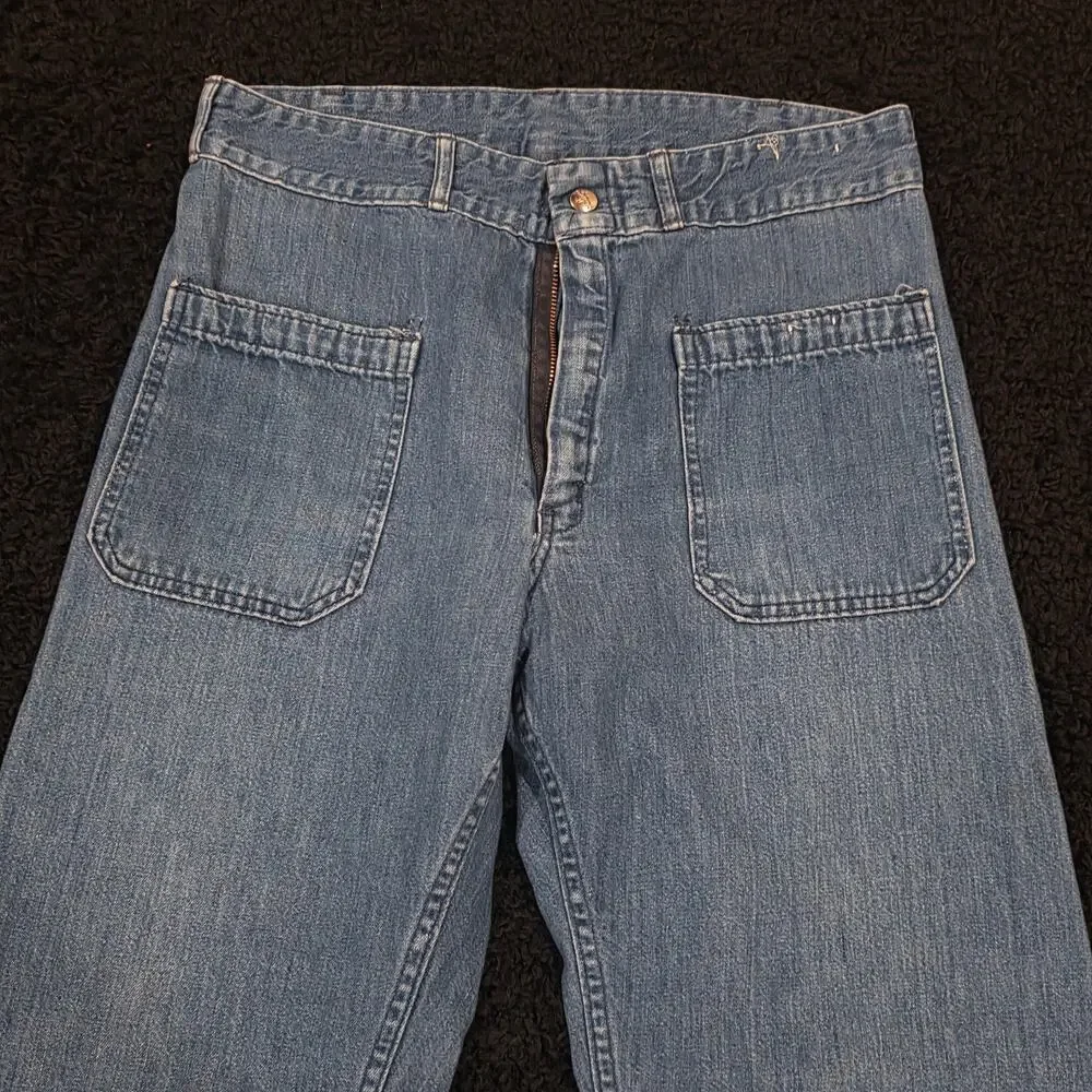 1970s Seafarer Rare Vintage Dungarees Denim Bell Bottom Sailor Pants 32x30